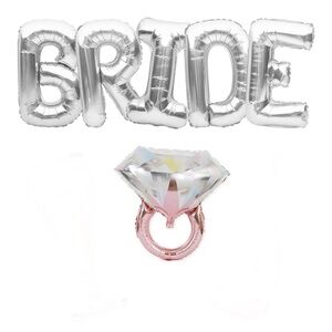 Silver 'BRIDE' Balloon Set with Diamond Rings